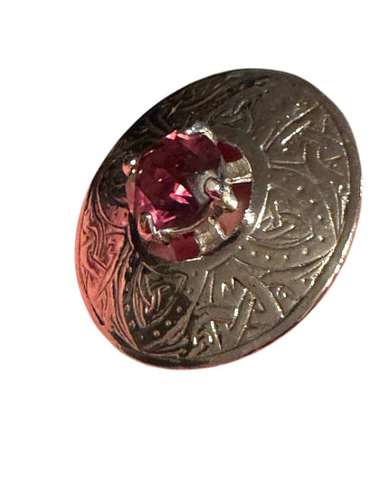 Silver Scottish Celtic Brooch with Purple Crystal LG Kilt pin Vintage