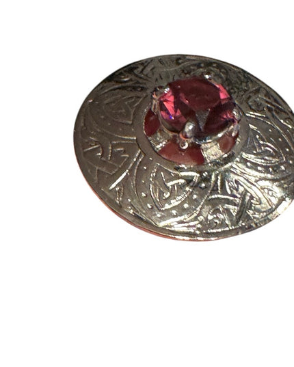 Silver Scottish Celtic Brooch with Purple Crystal LG Kilt pin Vintage