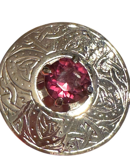 Silver Scottish Celtic Brooch with Purple Crystal LG Kilt pin Vintage