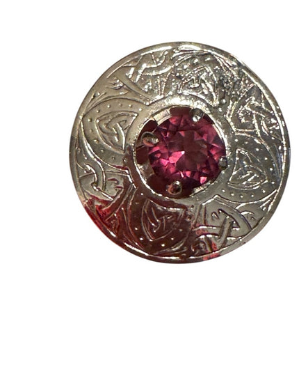 Silver Scottish Celtic Brooch with Purple Crystal LG Kilt pin Vintage