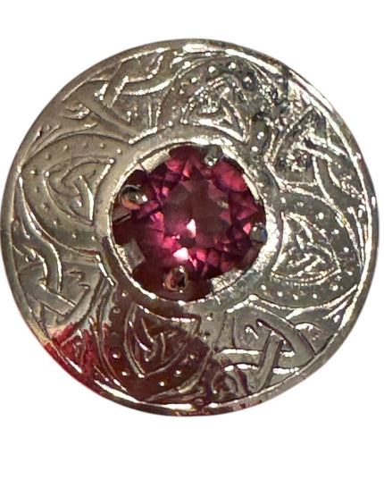 Silver Scottish Celtic Brooch with Purple Crystal LG Kilt pin Vintage