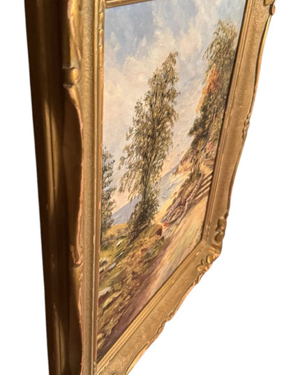 Vintage Landscape signed L Hancock oil cove nautical old wood Framed Painting