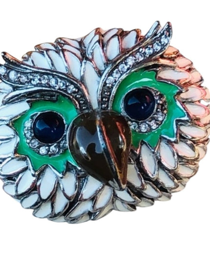 Vintage Owl Enamel Sterling silver crystal ring