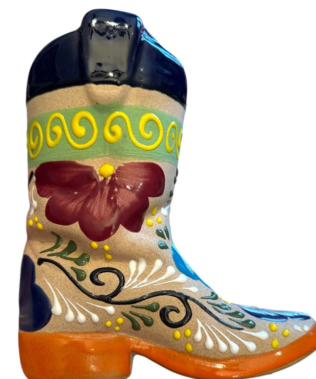 Vintage Ceramex Mexico Colorful Ceramic Pottery Hand made Cowboy Boot planter