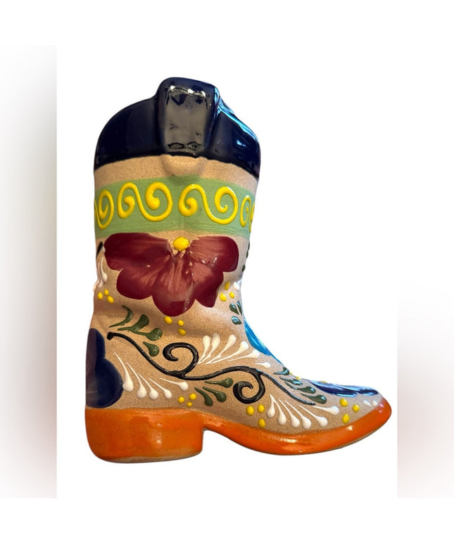 Vintage Ceramex Mexico Colorful Ceramic Pottery Hand made Cowboy Boot planter