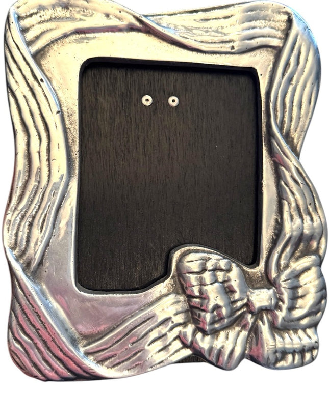 Lovely vintage Ecuador fancy handmade pewter BOW Silver Decorative Picture Frame