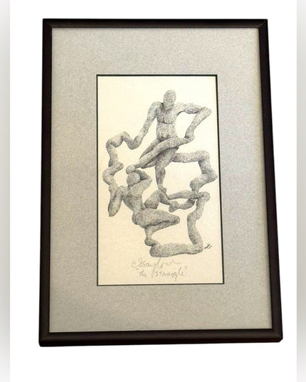 Vintage Abstract Art Print “The Struggle” in Black & white Signed 1989 Modernist