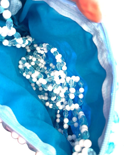 Vintage Summer spring  fun Handmade Blue and White Beaded Floral Bag flowers