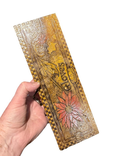 Vintage 1960s Wood Embossed carved painted Gloves Box with Floral Design