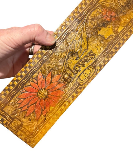 Vintage 1960s Wood Embossed carved painted Gloves Box with Floral Design
