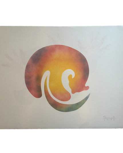 Signed dated 1996 Simon Brascoupe color stencil Mama bears artwork