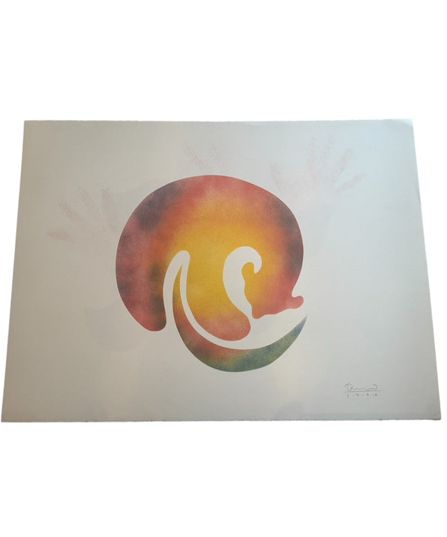 Signed dated 1996 Simon Brascoupe color stencil Mama bears artwork