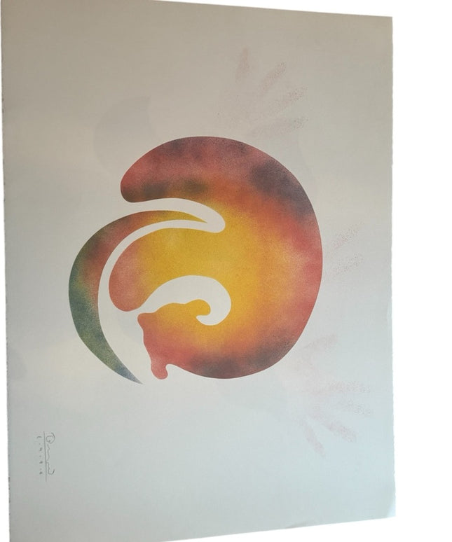 Signed dated 1996 Simon Brascoupe color stencil Mama bears artwork