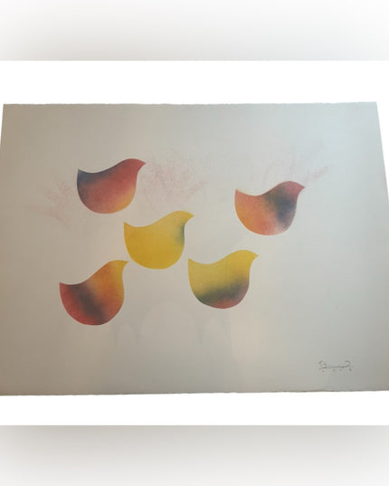 Signed dated 1996 Simon Brascoupe color stencil Chicks artwork