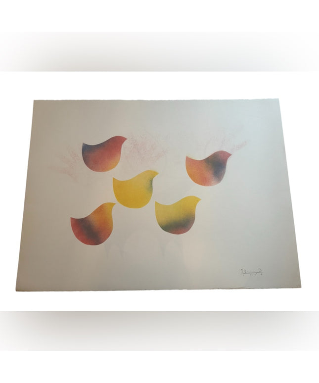 Signed dated 1996 Simon Brascoupe color stencil Chicks artwork