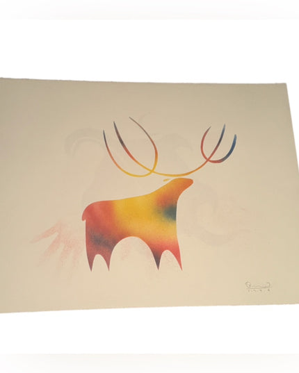 Simon Brascoupe Signed Dated 1996 Stencil Art Paper Moose