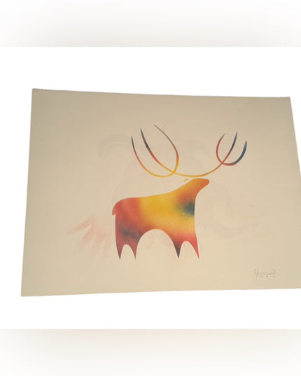Simon Brascoupe Signed Dated 1996 Stencil Art Paper Moose