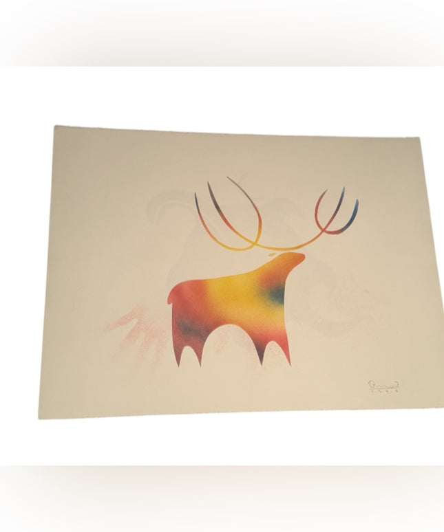 Simon Brascoupe Signed Dated 1996 Stencil Art Paper Moose