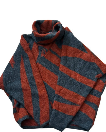 Stylish Vintage 1980s Issey Miyake Red Black Patterned Modernist Sweater turtle