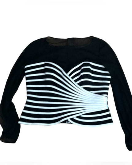 Vintage Joseph Ribkoff Chic Black and White Striped Top Back
Zip Dress evening
