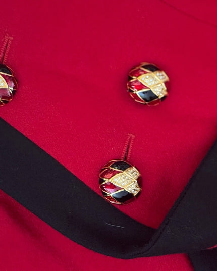 Vintage Nina Ricci Chic Red Blazer with Black Trim Enamel buttons 1980s