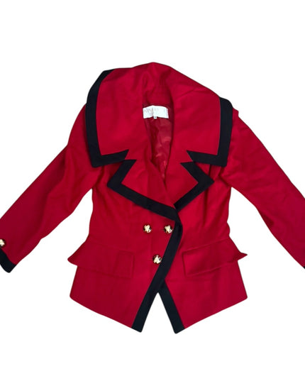 Vintage Nina Ricci Chic Red Blazer with Black Trim Enamel buttons 1980s