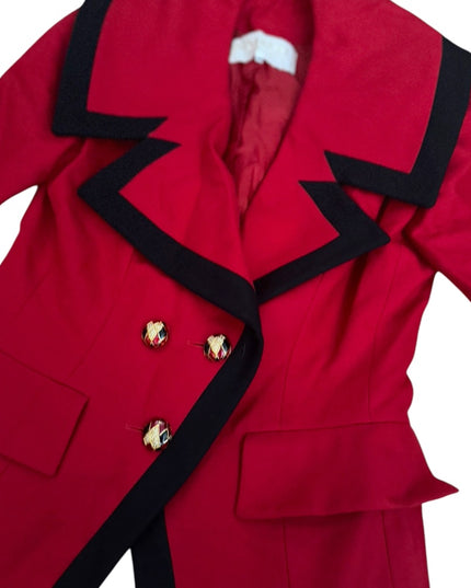 Vintage Nina Ricci Chic Red Blazer with Black Trim Enamel buttons 1980s