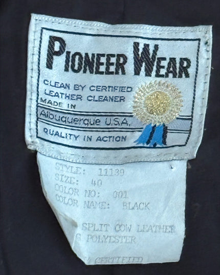 Vintage Pioneer Wear Southwestern Black Suede Vest Blue White Zigzag Pattern