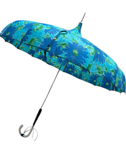 Floral Vintage 1960s Blue flowers Umbrella Parasol