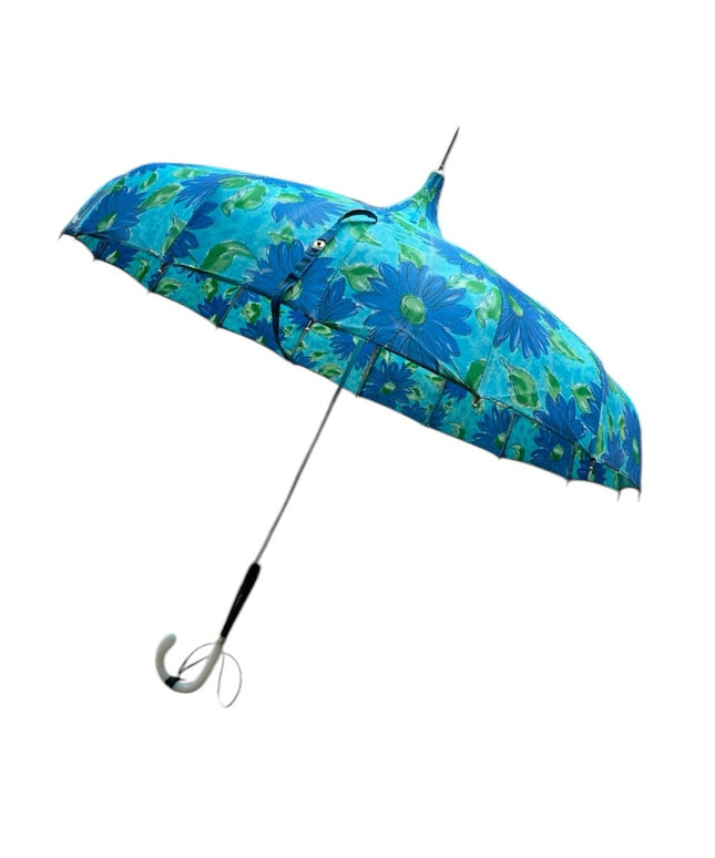 Floral Vintage 1960s Blue flowers Umbrella Parasol