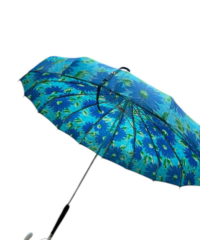 Floral Vintage 1960s Blue flowers Umbrella Parasol