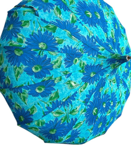 Floral Vintage 1960s Blue flowers Umbrella Parasol
