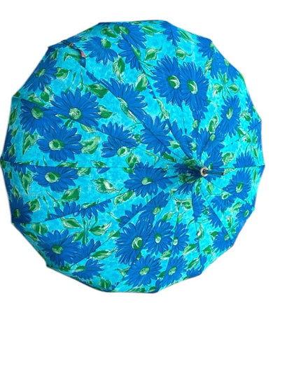 Floral Vintage 1960s Blue flowers Umbrella Parasol