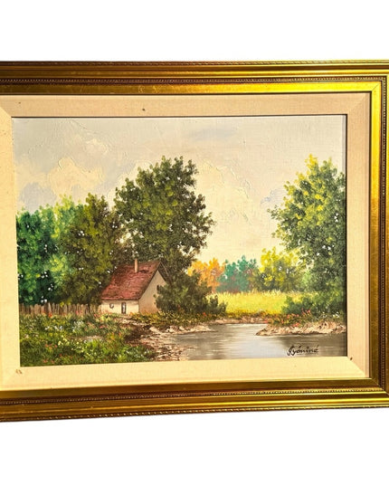 Vintage signed Oil painting Framed Landscape  with Gold gilt Frame