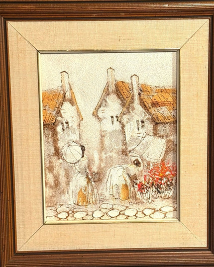 Boris Chezar Oil Painting With Sand Retro Vintage Wood Frame Gold Canvas MCM