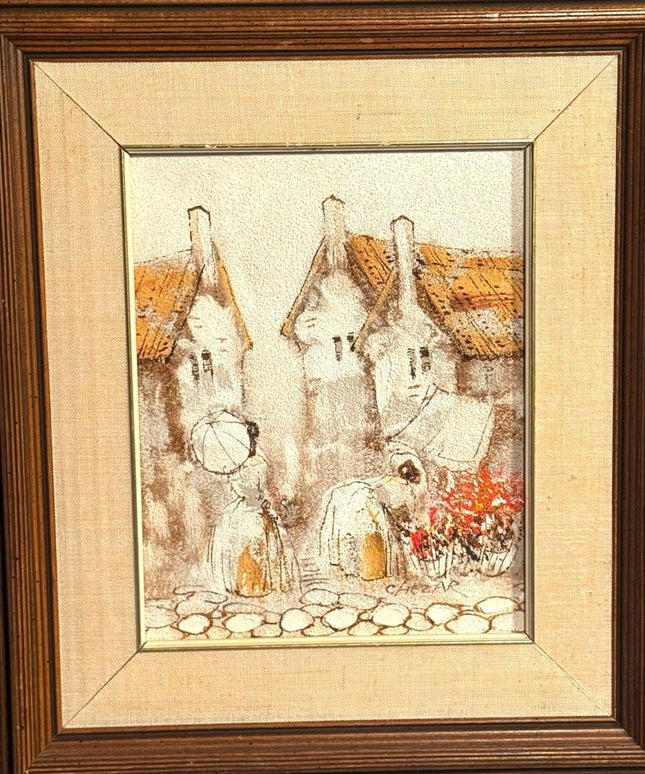 Boris Chezar Oil Painting With Sand Retro Vintage Wood Frame Gold Canvas MCM