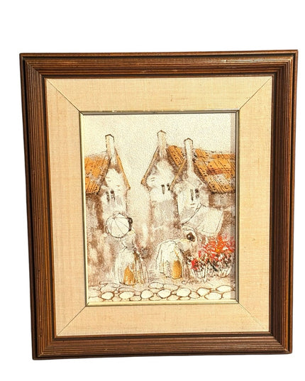 Boris Chezar Oil Painting With Sand Retro Vintage Wood Frame Gold Canvas MCM