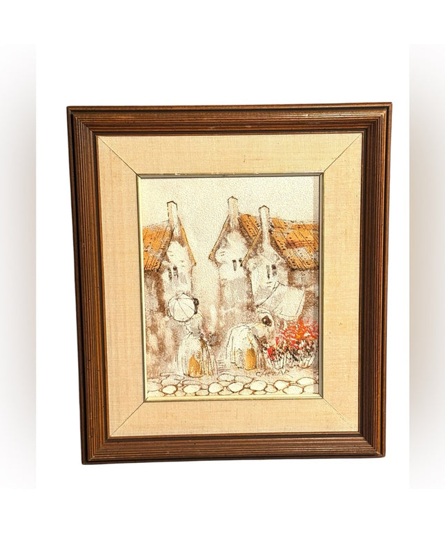 Boris Chezar Oil Painting With Sand Retro Vintage Wood Frame Gold Canvas MCM