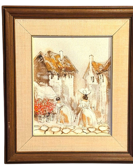 Boris Chezar Oil Painting With Sand Retro Vintage Wood Frame Gold Canvas Art MCM