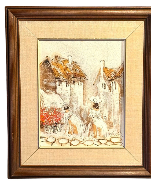 Boris Chezar Oil Painting With Sand Retro Vintage Wood Frame Gold Canvas Art MCM