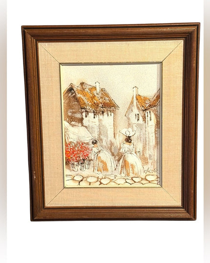 Boris Chezar Oil Painting With Sand Retro Vintage Wood Frame Gold Canvas Art MCM