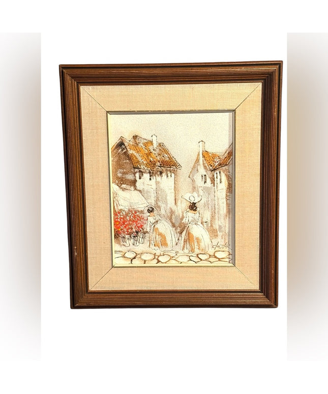 Boris Chezar Oil Painting With Sand Retro Vintage Wood Frame Gold Canvas Art MCM