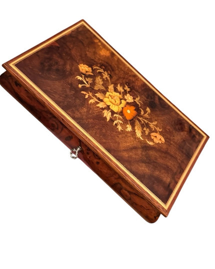 Vintage Wooden Jewelry Box Floral Inlay Sorrento Italian  Music Box Italy 1950s