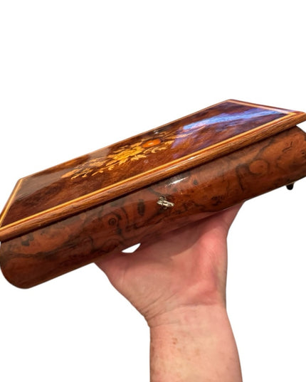 Vintage Wooden Jewelry Box Floral Inlay Sorrento Italian  Music Box Italy 1950s