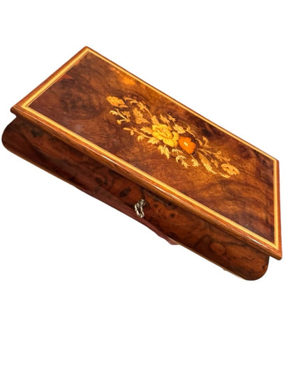 Vintage Wooden Jewelry Box Floral Inlay Sorrento Italian  Music Box Italy 1950s