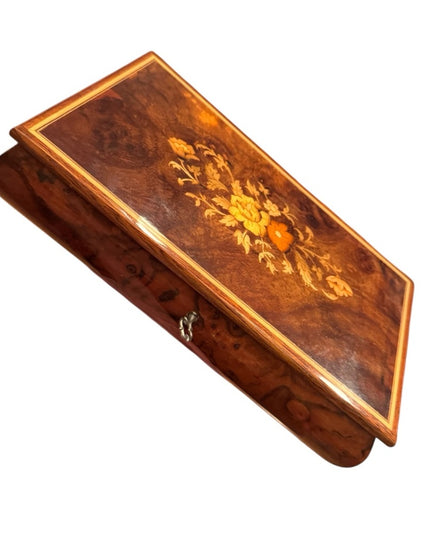 Vintage Wooden Jewelry Box Floral Inlay Sorrento Italian  Music Box Italy 1950s