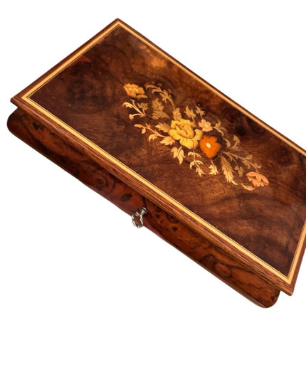 Vintage Wooden Jewelry Box Floral Inlay Sorrento Italian  Music Box Italy 1950s
