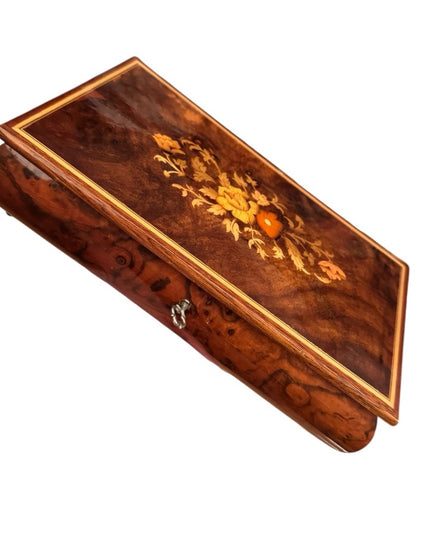 Vintage Wooden Jewelry Box Floral Inlay Sorrento Italian  Music Box Italy 1950s