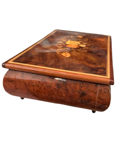 Vintage Wooden Jewelry Box Floral Inlay Sorrento Italian  Music Box Italy 1950s