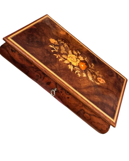 Vintage Wooden Jewelry Box Floral Inlay Sorrento Italian  Music Box Italy 1950s